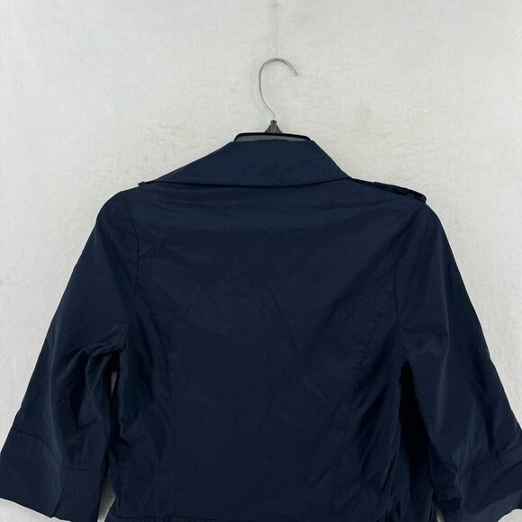 Diane Von Furstenberg Blazer Women's Sz 4 Navy Blue Tie Wrap Roll Tab 3/4 Sleeve - Picture 6 of 11